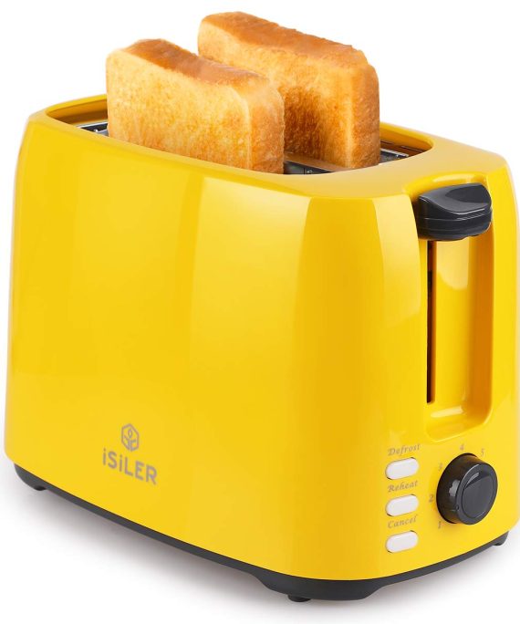 iSiLER 2 Slice Toaster, 1.3 Inches Wide Slot Toaster with 7 Shade Settings and Double Side Baking, Compact Bread Toaster with Removable Crumb Tray, UL Certified, Defrost Reheat Cancel Function