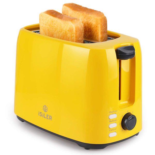 iSiLER 2 Slice Toaster, 1.3 Inches Wide Slot Toaster with 7 Shade Settings and Double Side Baking, Compact Bread Toaster with Removable Crumb Tray, UL Certified, Defrost Reheat Cancel Function