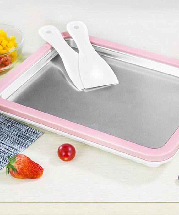 Ice Cream Pan, SEAAN Rolled Ice Cream Maker Fried Yogurt Milk Machine DIY Homemade Ice Cream Maker Frozen Yogurt Rectangle with 2 Spatulas, Pink
