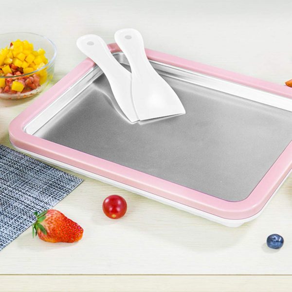 Ice Cream Pan, SEAAN Rolled Ice Cream Maker Fried Yogurt Milk Machine DIY Homemade Ice Cream Maker Frozen Yogurt Rectangle with 2 Spatulas, Pink