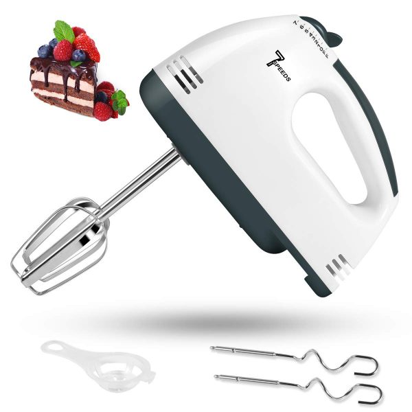 2020 New Electric Hand Mixer, 7 Speed Handheld Mixer, Portable Kitchen Blender Stainless Steel Egg Whisk with 2 Beaters, 2 Dough Hooks and Egg Separator for Baking, Cake & Cooking