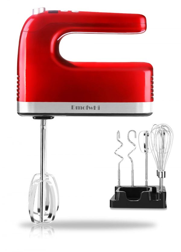 DmofwHi 9-Speed Electric Hand Mixer with Digital Screen and Timer, Kitchen Handheld Mixer with 6 Stainless Steel Attachments and Storage Case - Empire Red.