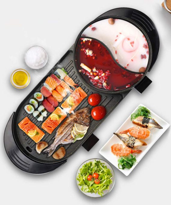Uttiny Portable Electric Grill, 2000W Electric Indoor and Ourdoor Shabu Shabu Hot Pot with Barbecue Medical Stone Non-Stick Pan for 2-12 People Gatherings (2000W)