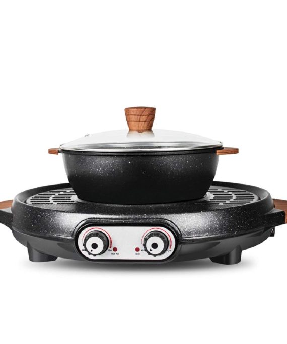 Tinsay Electric Grill Hot Pot, Separable Electric Smokeless Grilled Tray Hot Pot Home Non-stick Baking Pan Indoor Barbecue Oven Separate Cleaning, Capacity for 6 People, 110V