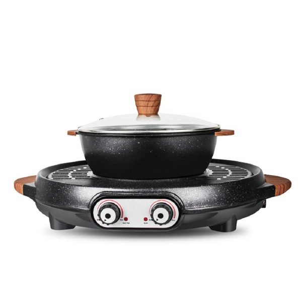 Tinsay Electric Grill Hot Pot, Separable Electric Smokeless Grilled Tray Hot Pot Home Non-stick Baking Pan Indoor Barbecue Oven Separate Cleaning, Capacity for 6 People, 110V