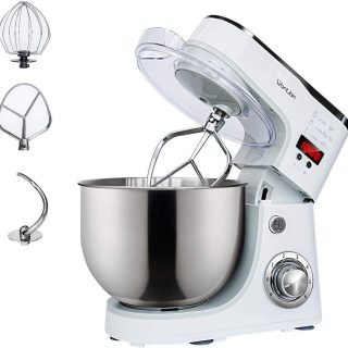 WantJoin Stand Mixer,Kneading Dough mixer with Timer,Digital display Professional Kitchen Electric Mixer 1000W With 5L barrel (white)