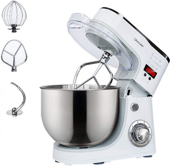 WantJoin Stand Mixer,Kneading Dough mixer with Timer,Digital display Professional Kitchen Electric Mixer 1000W With 5L barrel (white)