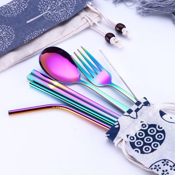 7pcs Metal Straw Spoon Chopsticks Set Reusable Straw - Image 5