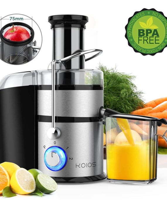 KOIOS Centrifugal Juicer Machines, Juice Extractor with Big Mouth 3” Feed Chute, 304 Stainless-steel Filter, High Juice yield, Easy to Clean&100% BPA-Free, 1200W&Powerful, Dishwasher Safe, Included Brush