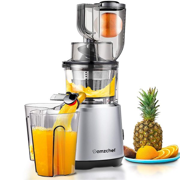 Juicer Machines AMZCHEF Slow Juicer Slow Masticating Juicer Cold Press Juicer Vegetable&Fruit Extractor Reverse Function Quiet 76mm Feed Chute|Juice Jug&Brush BPA-Free.
