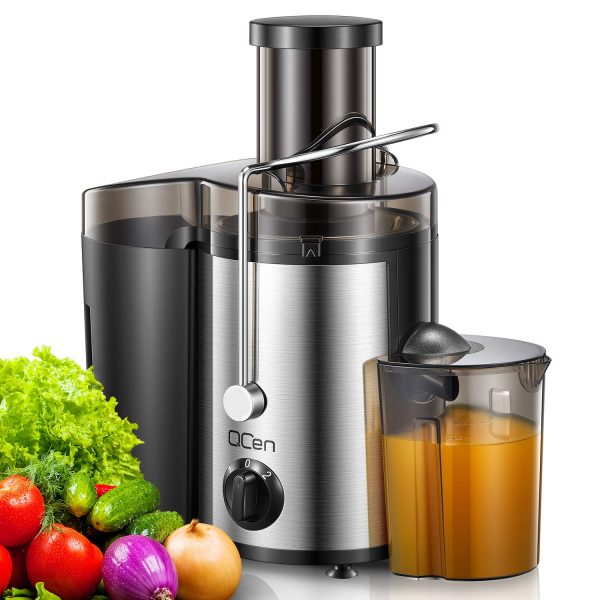 Juicer Machine, Centrifugal Juicer Extractor with Wide Mouth 3” Feed Chute for Fruit Vegetable, Easy to Clean, Stainless Steel, BPA-free, by QCen