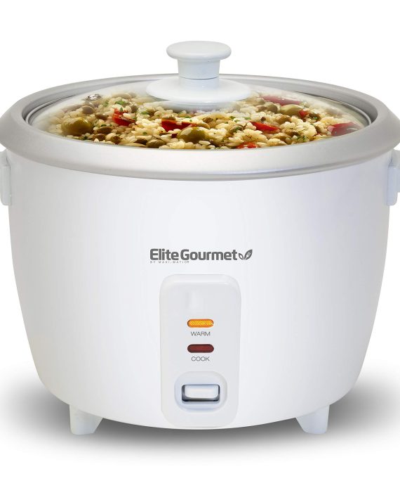 Elite Gourmet ERC-003 Electric Rice Cooker with Automatic Keep Warm Makes Soups, Stews, Grains, Hot Cereals, 6 Cups Cooked (3 Cups Uncooked), White