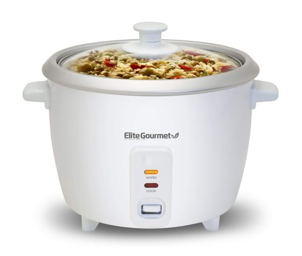 Elite Gourmet ERC-003 Electric Rice Cooker with Automatic Keep Warm Makes Soups, Stews, Grains, Hot Cereals, 6 Cups Cooked (3 Cups Uncooked), White