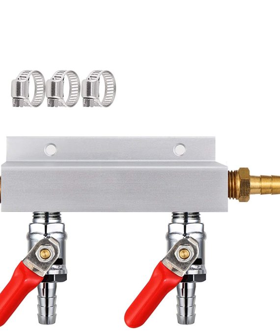 MRbrew Gas Manifold, CO2 Gas Distributor, 5/16'' Barb Fitting Beer Kegerator Splitter, 2-Way Air Distributor with Integrated Check Valves & Hose Clamps