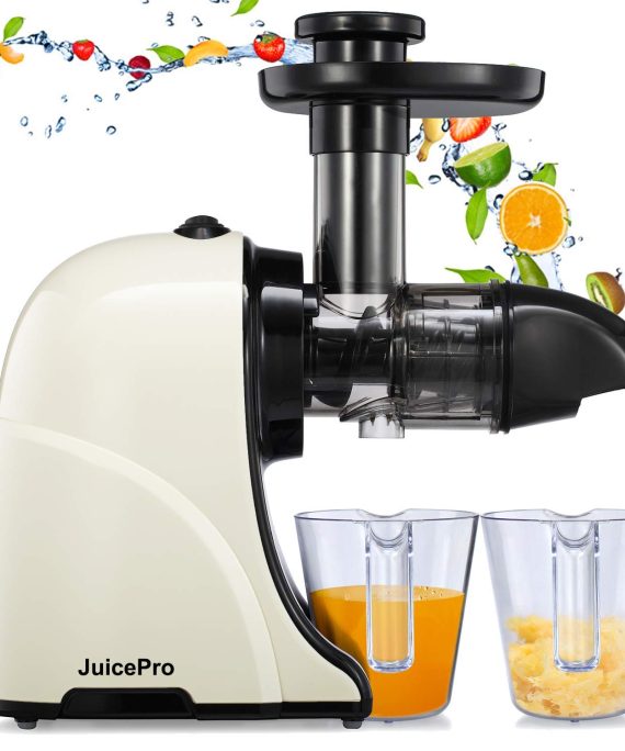 Masticating Juicer Machines, JuicePro Slow Cold Press Juicer Quiet Motor, Reverse Function, High Yield Juice Extractor with Brush for Fruits and Vegetables, Easy to Clean, BPA-Free