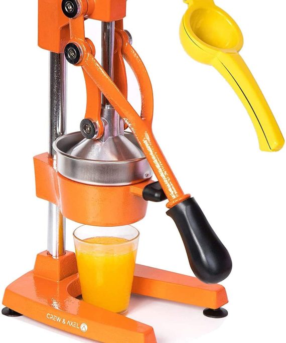 Crew & Axel Citrus Juicer - Manual Orange Juice Squeezer – Heavy Duty Cast Iron Commercial Grade Pomegranate Grapefruit Lemon Lime Juicer Maker + Lemon Squeezer Press W Anti Slip Suction Cup Base Orange