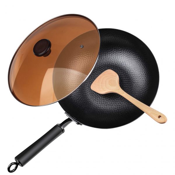Carbon Steel Wok, 12.5" Nonstick Fry Wok Cooking Wok Pan Chinese Iron Pot for Electric, Induction and Gas Stoves Cooking
