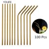 100Pcs/Set Metal Straw Reusable Gold Straws