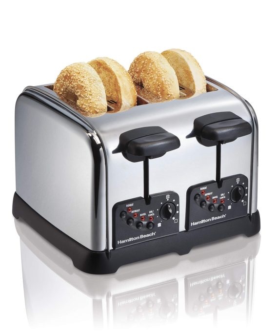 Hamilton Beach Classic Chrome 4 Slice Extra Wide Slot Toaster with Bagel Technology, One-Touch Smart Functions, Shade Selector, Toast Boost, Auto-Shutoff and Cancel Button (24790)