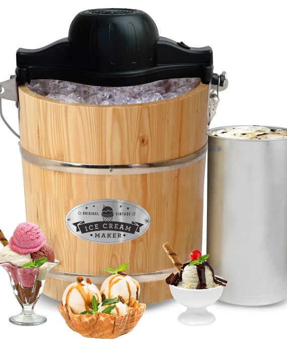 Elite Gourmet Ice Cream Maker, 4-Quart, Pine