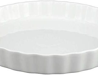 GOURMEX White, Round, Fluted Quiche Baking Dish | Ceramic Nonstick Pan | Perfect for Baking Tart Pies, Creme Brulee, Custard Dishes and Cheesecake | Porcelain 10 Inch Pan (10" Round)