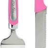 Professional Pie Server Set - 100% STAINLESS STEEL - Set Includes Cutting Spatula with Serving Knife - Perfect for Serving Cake, Pizza, Pies, Dessert, Lasagna, and More - Pink Handle