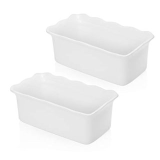 Sweese 519.201 Porcelain loaf pan for Baking, Non-Stick Bread Pan Cake Pan, Perfect for Bread and Meat, 9 x 5 inches, Set of 2, White