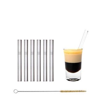 HALM Glass Straws - 6 Reusable Short Drinking Straws + Plastic-Free Cleaning Brush - 10 cm (4 in) x 0.9 cm - Made in Germany - Dishwasher Safe - Eco-Friendly - Straight - Perfect for Shot Glasses