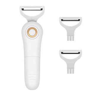 PowerGiant Electric Vegetable Peeler Handheld Julienne Peeler Slicer 3-in-1 Set Vegetable Tool for Kitchen Stainless steel Fruit Apple Carrot Potato Peeler White