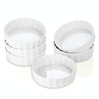 LOVECASA Porcelain Round Ramekins for Baking, 6.4 Ounce Creme Brulee Dishes Round Tart Pan Mini Fluted Quiche Dishes,Ceramic Baking Ramekins Set of 6, 4.7 x 4.7 x 1.2 Inch