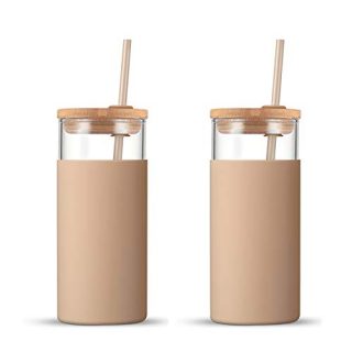 Tronco 24oz Glass Tumbler Glass Water Bottle Straw Silicone Protective Sleeve Bamboo Lid - BPA Free