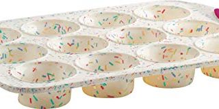 Trudeau Structured Silicone Muffin Pan, 12 Cup, Confetti/Fuschia