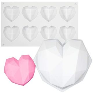 2 Pieces Reusable 3D Diamond Heart Shaped Silicone Molds Non-stick Cake Fondant Molds Chocolate Molds for Baking Cake, Chocolate, French Dessert, Pastry, Brownie, Ice Cube, Soap