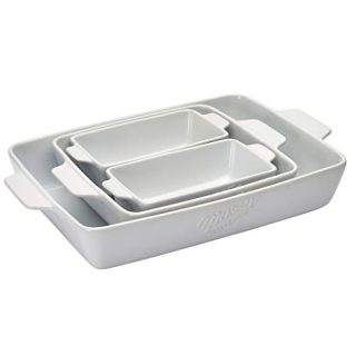Mason Craft & More Ceramic Bakeware Collection- Rectangular, Square, Casserole, Lasagna, Baking, Roasting- 4 Piece White Ceramic Bakeware Set