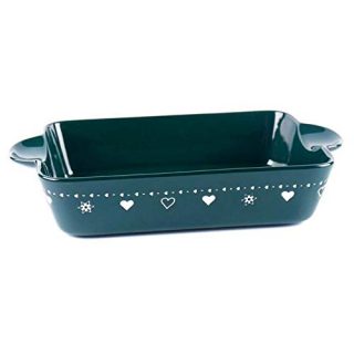 KVV Baking Dish Rectangle Backware Ceramics Pans, Ovenware Casserole Pan, Christmas Party Present,Snowflake Printing 12.6 Inches Lasagna Baking pan, happy Halloween and Merry Christmas(Green Rectangle Baking dish)