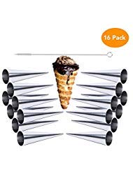 Cream Horn Molds, McoMce Baking Tubes, Stainless Steel Large Size Horn Molds Pack of 16 Cream Mold Cone, Lady Lock Puff Pastry Horn Mold, Waffle Cone Pastry Roll Horn Croissant Mold Metal Cones