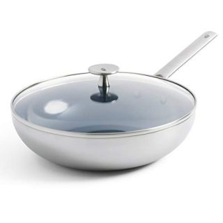 Blue Diamond Triple Steel Diamond-Infused Ceramic Nonstick Dishwasher, Oven, Broiler, Metal Utensil Safe Stainless Steel, Silver, Multi-function Chef's Pan, 11"