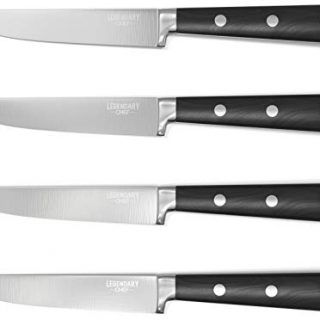 Super Sharp Premium Steak Knife Non Serrated- High Carbon Stainless Steel Steak Knives Set of 4 - Triple Rivet Black Walnut Handles