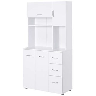 HOMCOM 66" Wood Kitchen Pantry Storage Cabinet Microwave Hutch with 4 Large Cabinets & Sleek Modern Design, White
