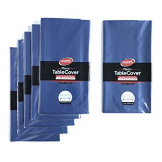 Neatiffy 54 x 108 Inch 6 Pack Rectangle Plastic Table Cloth Picnic / Party / Banquet Table Cover. Disposable/Reusable Tablecloths (Blue, 6)