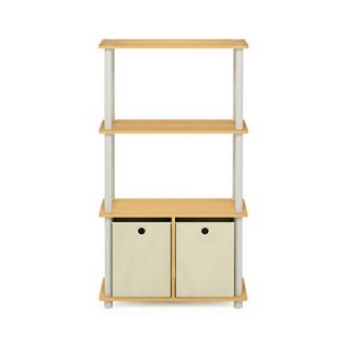 Furinno NW889BE/WH Go Green 4-Tier Multipurpose Storage Rack w/Bins, Beech/White