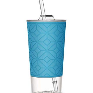 Ello Tidal Glass Tumbler with Straw, 20 oz, Blue Sky Texture