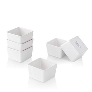 KOOV Porcelain Ramekins Set, 4 Ounce Ramekins for Baking and Cooking, Creme Brulee Dishes, Square Series Set of 6 (White)