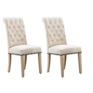 Fabric Tufted Dining Chairs,Adochr Upholstered Kitchen Room Chairs-Set of 2(Beige)