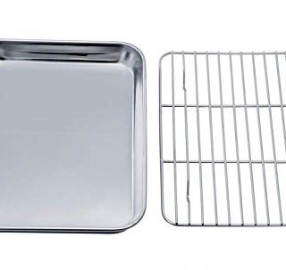 TeamFar Toaster Oven Tray and Rack Set, Stainless Steel Toaster Oven Pan Broiler Pan, Compact 7’’x9’’x1’’, Non Toxic & Healthy, Easy Clean & Dishwasher Safe