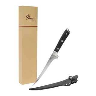 The Serious Catch 7-in Fish Fillet Knife w/Genuine Leather Belt Knife Sleeve for Protection and Outdoors - Premium German HC Steel - Ideal Hunting and Camping Knife - Use to Fillet Fish and Meat