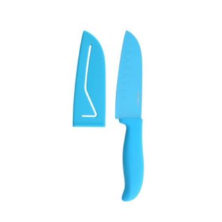 Farberware 5119324 Non-Stick Resin Santoku Knife with Sheath and Contoured Handle, 5-Inch, Blue -
