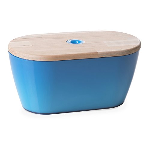 Omada Design breadbox or Container for Bread, 13.38 x 7.48 x 6.69 inch with 211.17 fl oz Capacity and lid for Cutting Board, Suitable for Preserving The Freshness of Food and Space-Saving, Woody Line