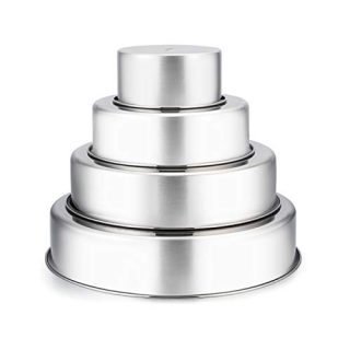 TeamFar Cake Pan, 4'' & 6'' & 8'' & 9 ½'', Stainless Steel Round Cake Pan Tier Baking Cake Pans Set, for Baking Steaming Serving, Healthy & Heavy Duty, Oven Safe & Dishwasher Safe - Set of 4