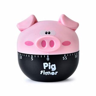 Cute Cartoon Pig Timers 60 Minutes Mechanical Timers Kitchen Cooking Timer Clock Loud Alarm Counters Manual Timer (Pink)